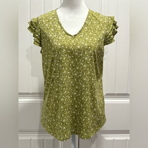 Adrianna Papell Olive Floral Blouse Size S